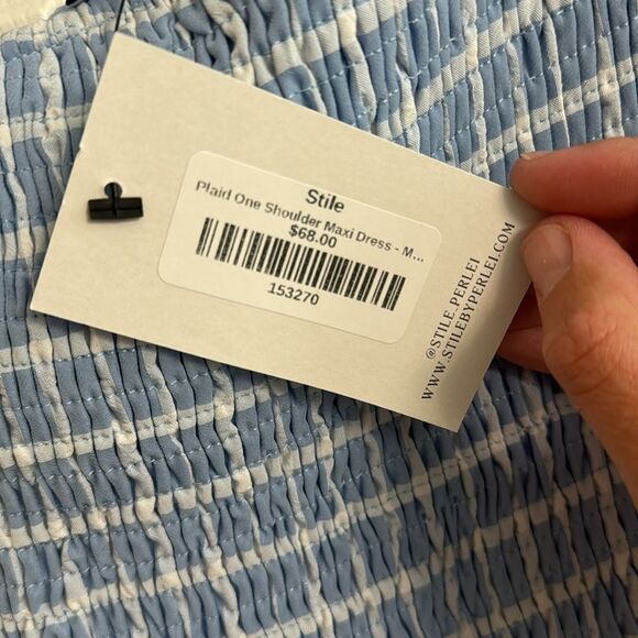 Plaid Gingham One Shoulder Midi Dress Size Small NWT - Picture 3 of 8